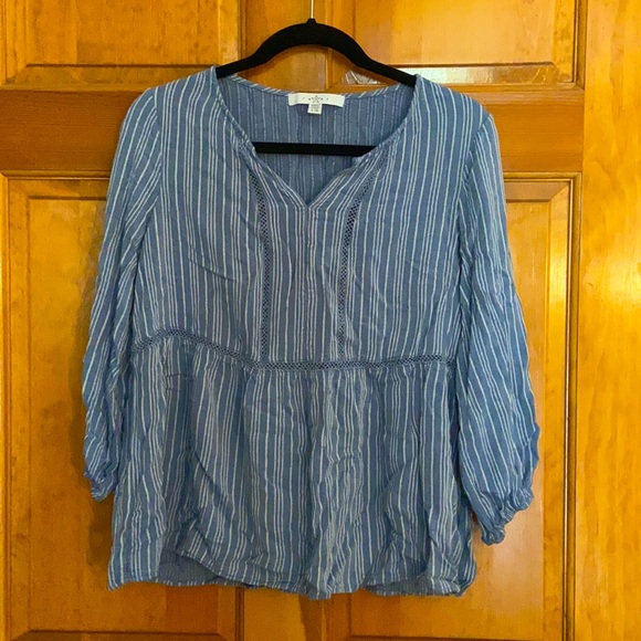 Steel Blue and White Striped Blouse by Fever - Picture 1 of 3